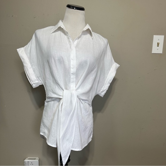 Ralph Lauren size,L linen tie, front concealed button short cuff sleeve blouse - Picture 3 of 14